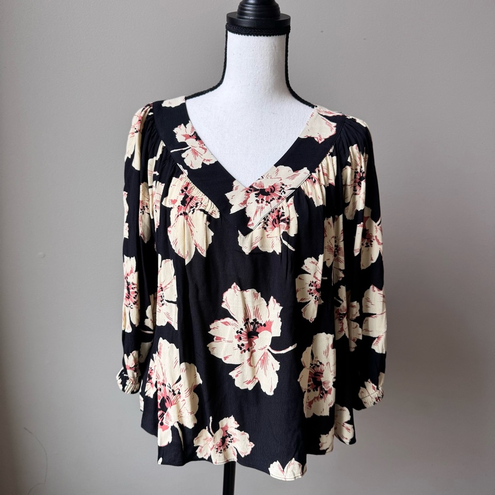Ba&sh Floral Black and Cream Kea Top